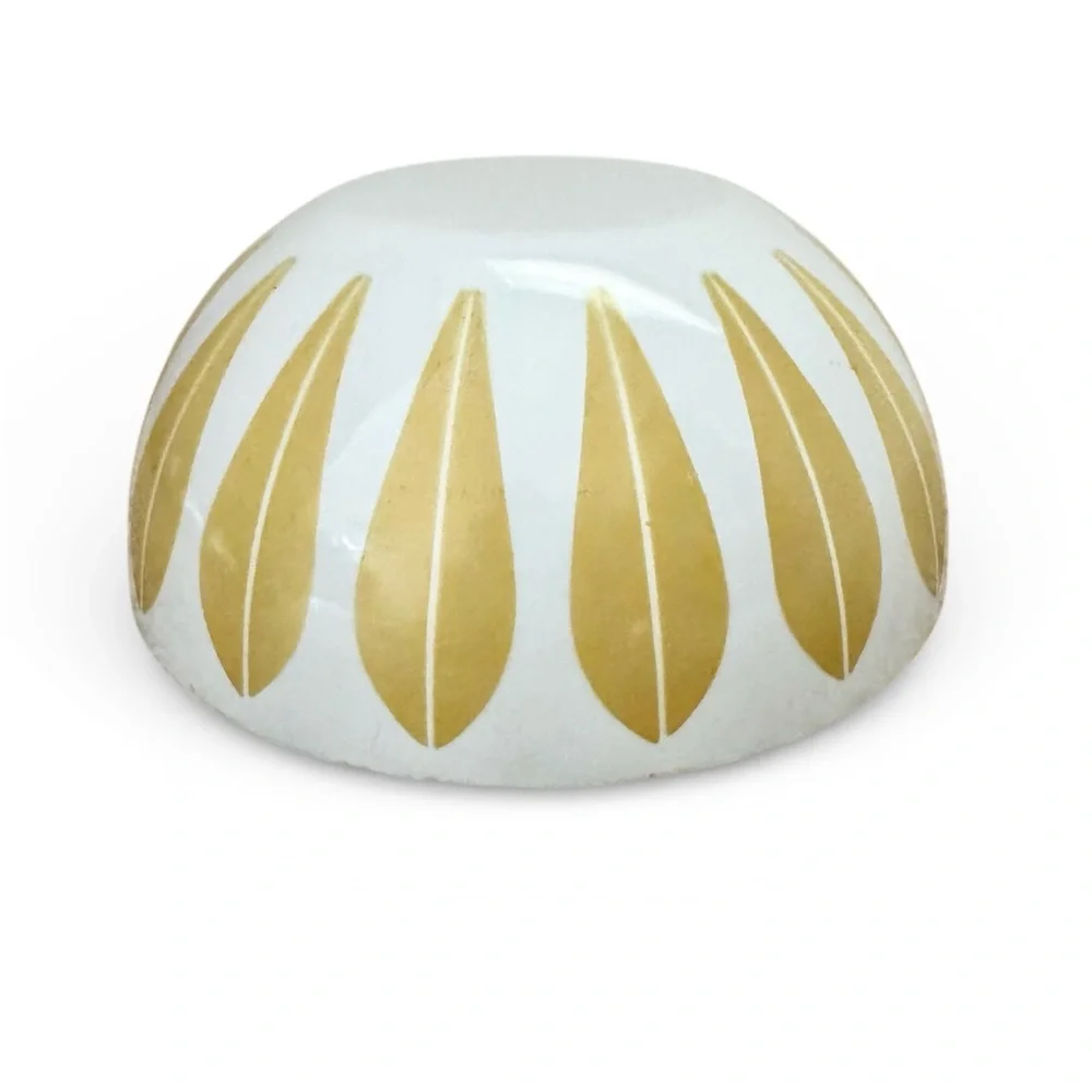 Vintage Cathrineholm Norway Enamelware 8″ Lotus Bowl  - Mustard Yellow & White - Picture 8 of 16